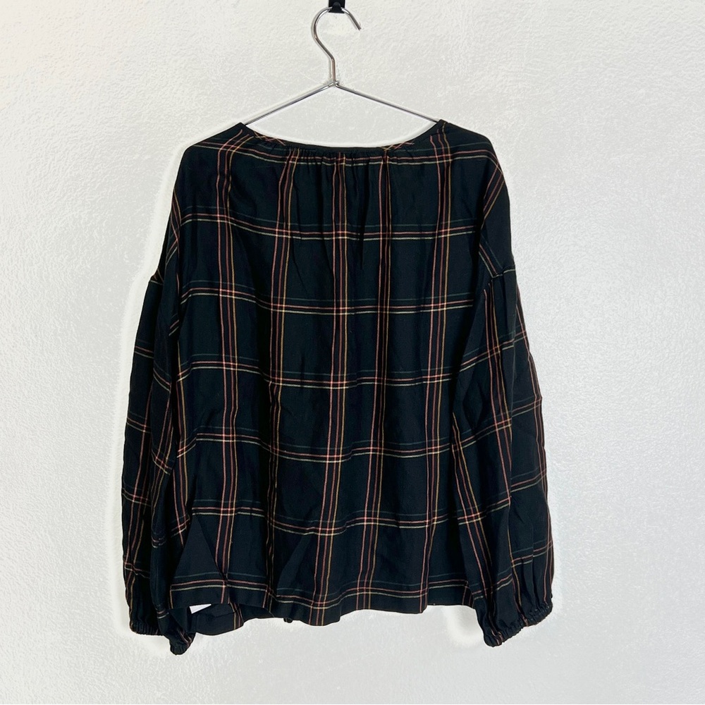 NWT Madewell Shirred Peasant Windowpane Plaid Print Blouse Wool Blend Top - Picture 4 of 6